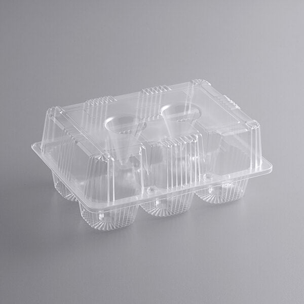 6-Cup High Dome Hinged OPS Plastic Cupcake / Muffin Container 300/case
