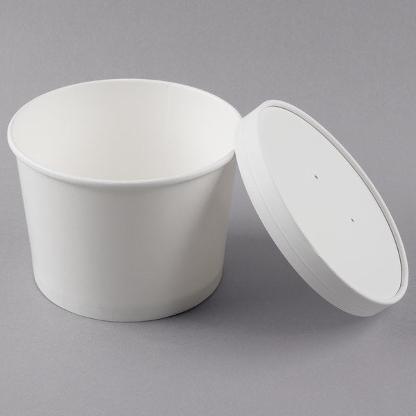64 oz. White Paper Soup / Hot Food Cup Vented Lid - 150/Case