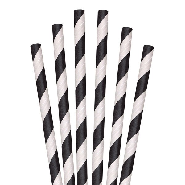 7.75 inch Striped Black Giant Straw, Unwrapped 2,800/case