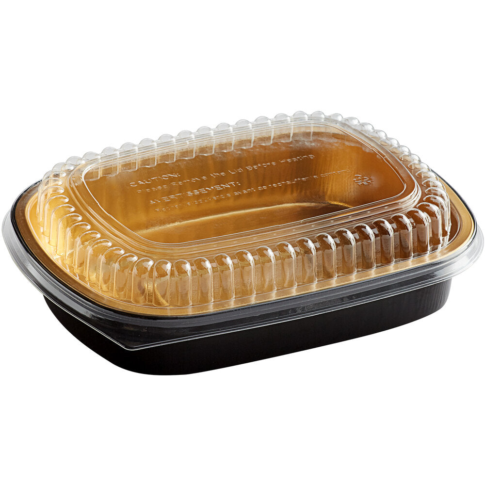 47.4 oz. Smoothwall Black and Gold Medium Foil Entree/Take-Out Pan with Dome Lid - 50/Case