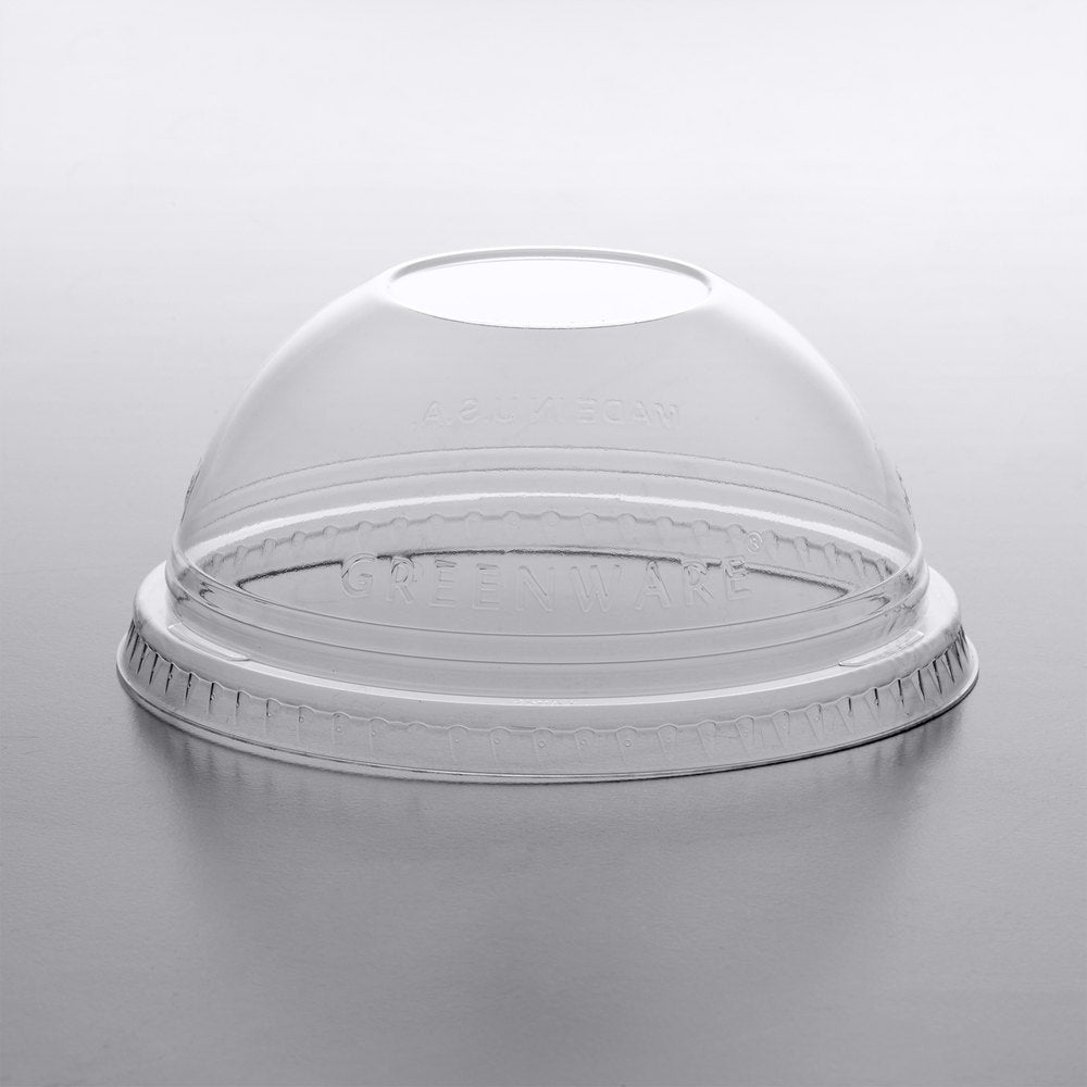 No Hole Greenware Clear Dome Lid for 9, 12, 20 oz sizes 1,000/case Compostable